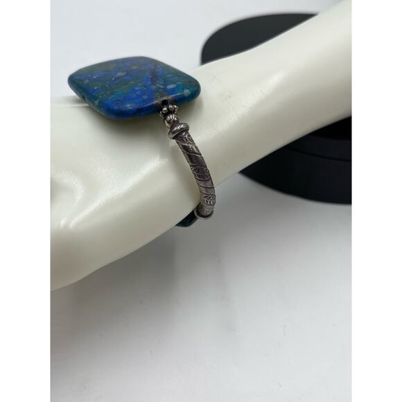 Artisan Made Green Blue Azurite Malachite Sterling Silver Toggle Bracelet 44g - Picture 4 of 12